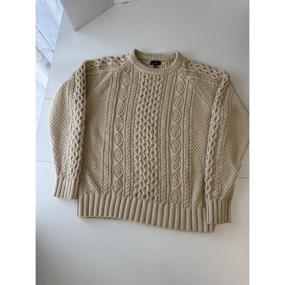 LL Bean Sweater Mens XL Cable Knit Signature Fisherman Sweater cotton 505183 Wea - Picture 3 of 12